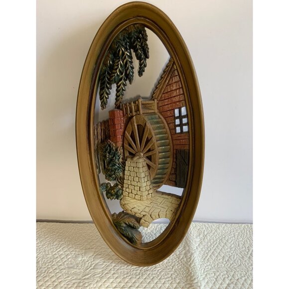 Vintage Burwood Wall Hanging Oval Frame Watermill Scene 4332 Rustic Decor 15" x - Picture 1 of 15